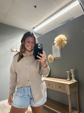 Everyday Linen Button Up-Ash Mocha