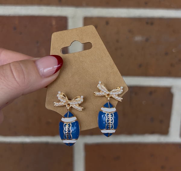 Blue Football Earrings w/bow
