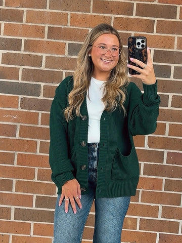Leaves Are Falling Cardigan-Forest Green