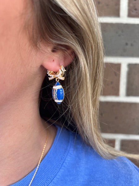 Blue Football Earrings w/bow