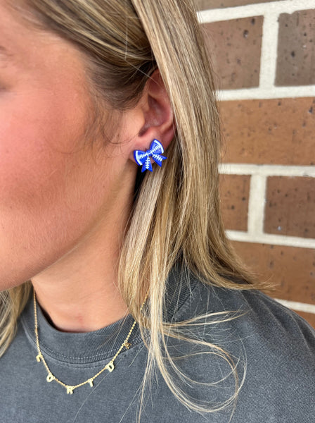 Blue Football Bow Earrings