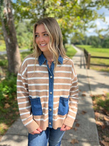 Denim Trim Cardigan