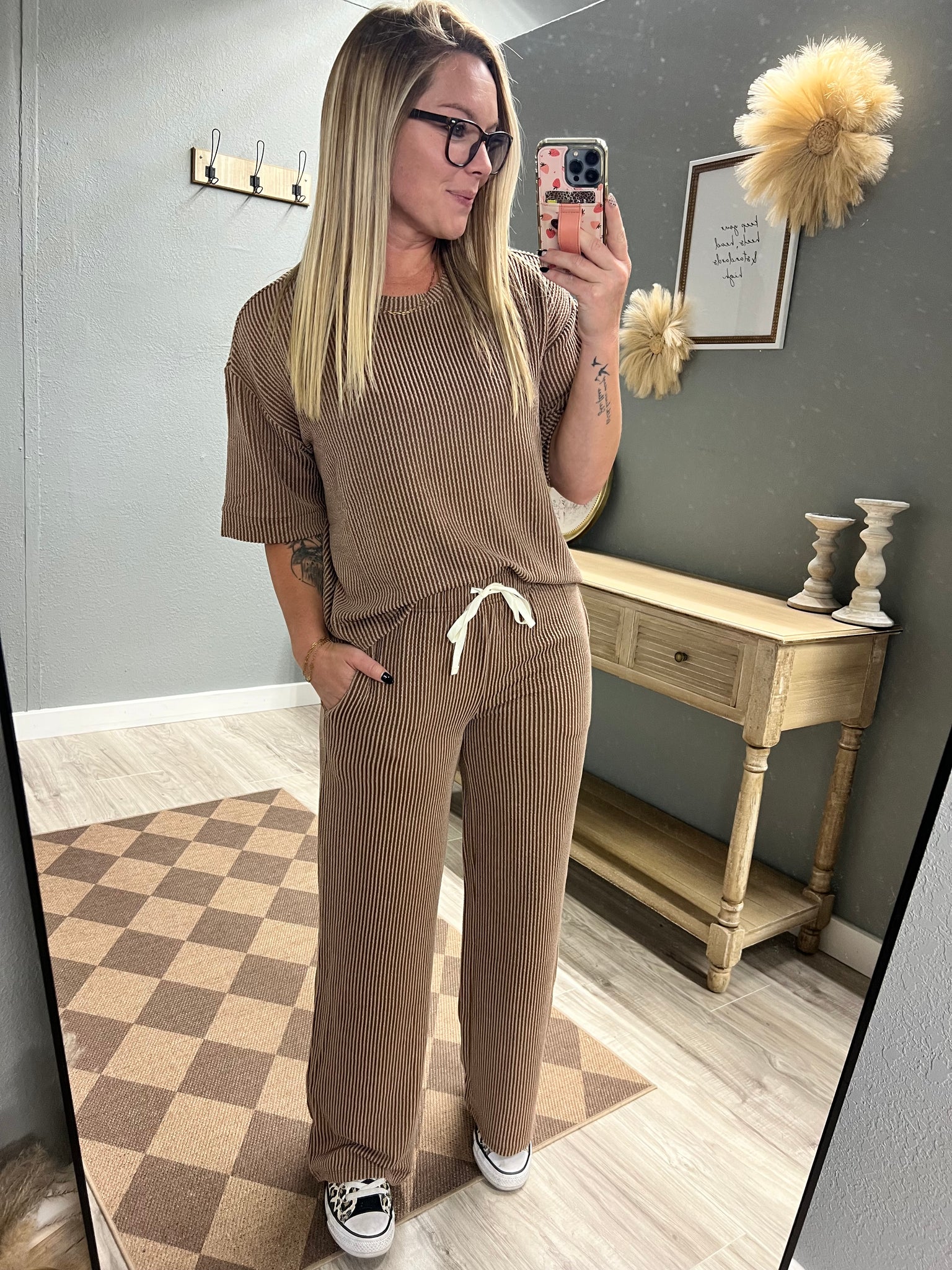 Corded Pant Sets-Brown
