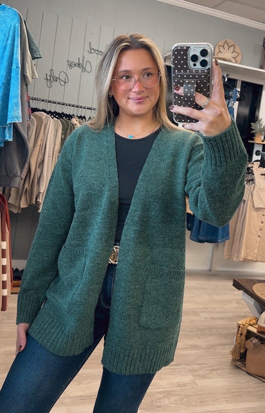 Cool Days Cardigan-Dark Green