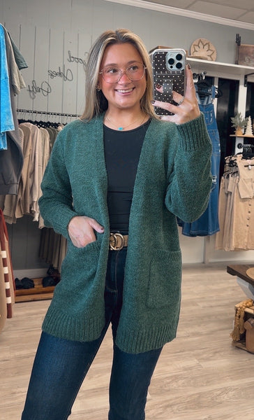 Cool Days Cardigan-Dark Green