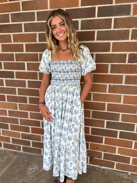 Spring Blue Flower Dress