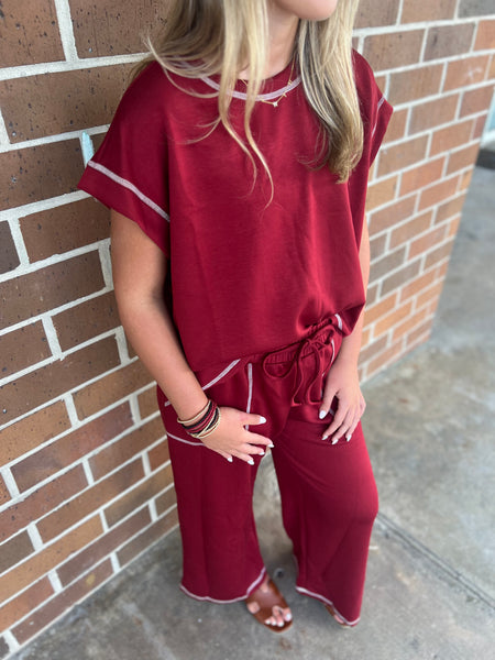 Game nights pants set-Maroon