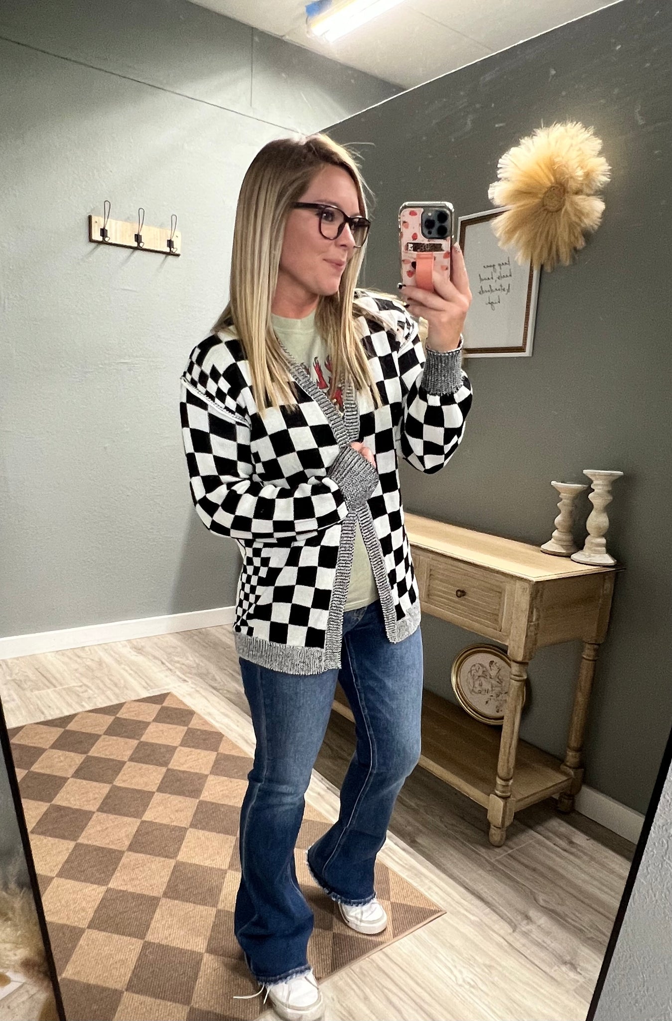 Just A Little Checkered Cardigan-Black