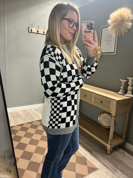 Just A Little Checkered Cardigan-Black