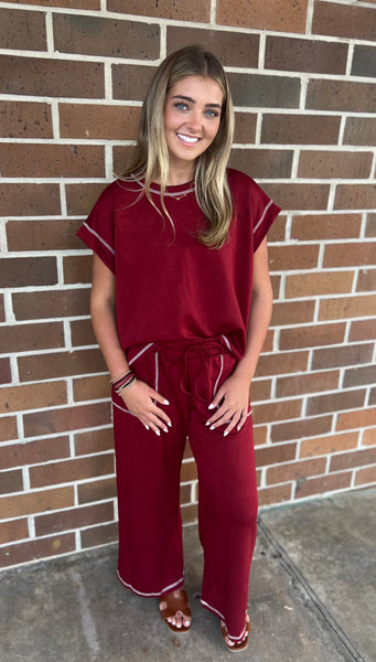 Game nights pants set-Maroon