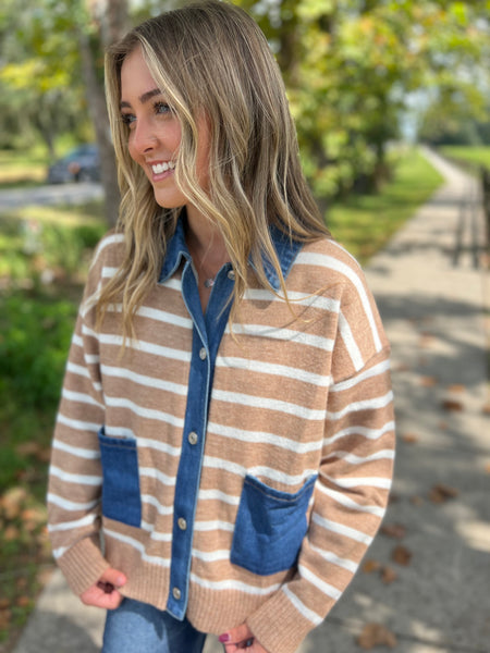 Denim Trim Cardigan