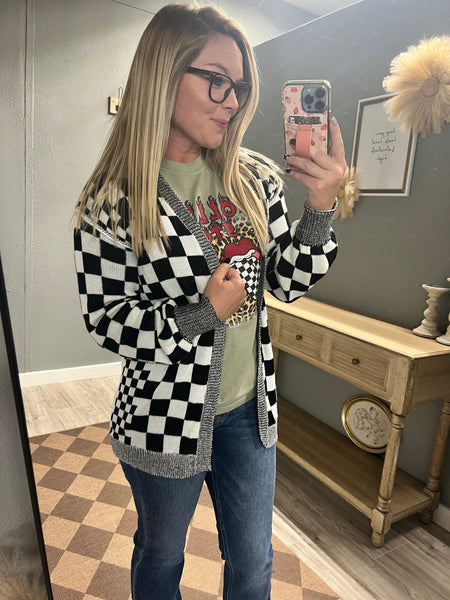 Just A Little Checkered Cardigan-Black