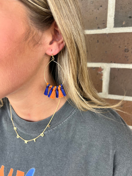 Orange & Blue Tassel Earrings