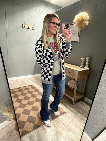 Just A Little Checkered Cardigan-Black