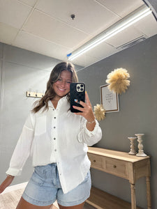 Everyday Linen Button Up-White