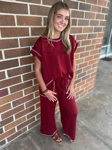 Game nights pants set-Maroon