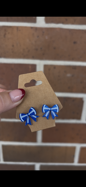 Blue Football Bow Earrings