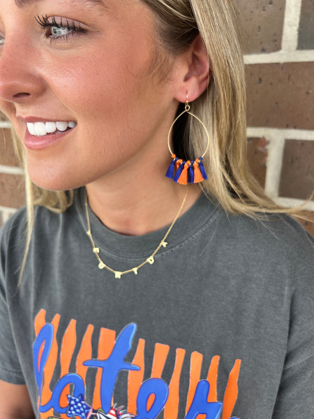 Orange & Blue Tassel Earrings